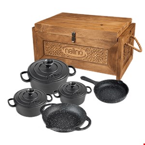 سرویس قابلمه نالینو چدن اصل 8 پارچه مدل Fico (با جعبه چوبی)