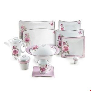 سرویس 90 پارچه غذاخوری چینی زرین مدل رزفلاور درجه یک 